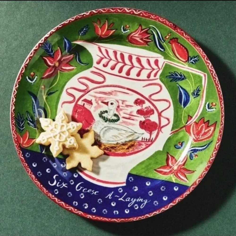 Anthropologie EMILY MAUDE 12 DAYS OF CHRISTMAS PLATE (#6 geese a-laying)